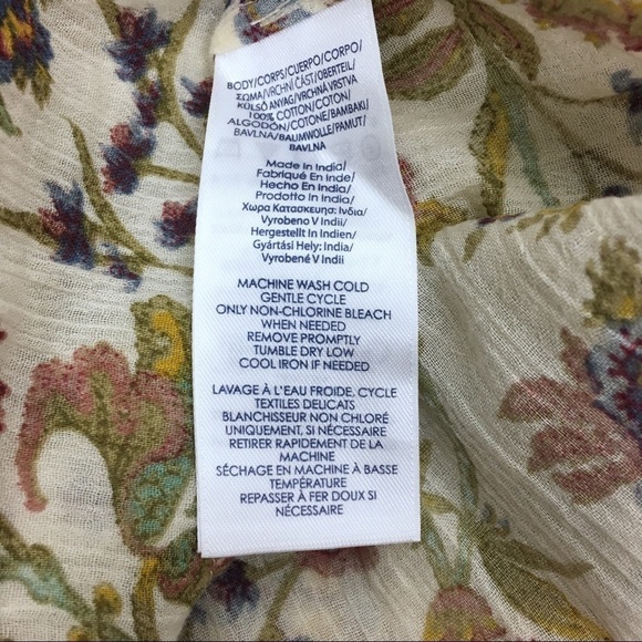 CHAPS Blouse Top Floral Peasant Elastic Scoop Neck Sheer Lightweight Size Small - Picture 7 of 10